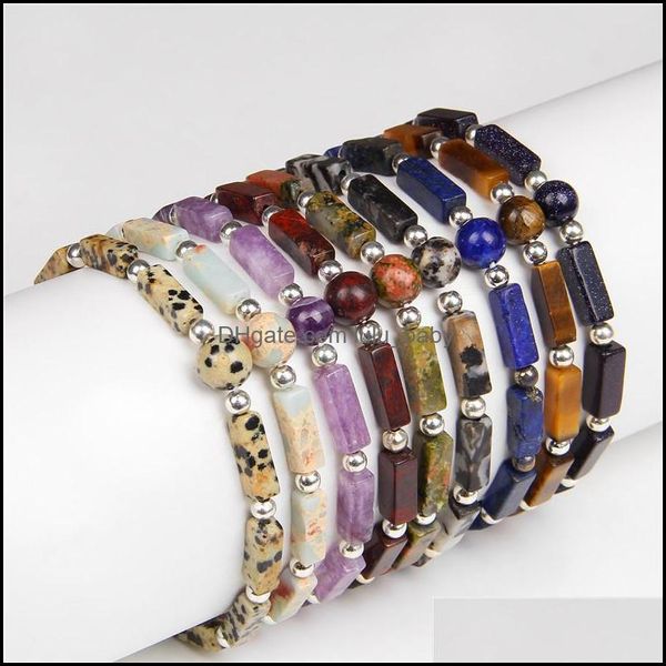 Perlen-Rechteck-Massivzylinder-Stein-Armband, Charm-Strang, Amethyst-Quarz, heilende Druzy-Steine, Armreifen, Armbänder, Schmuckherstellung, Dro Dh2Xu