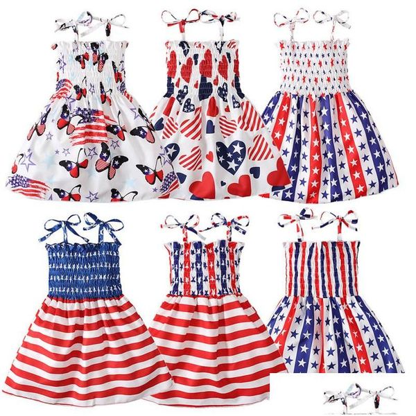 Vestidos de menina Independence Day Summer Girl Dress Girl Criança Kids American Flag Party Party Princesa Crianças Compra Confortável Drop Dhagm Dhagm