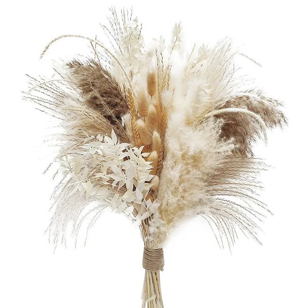 Ghirlande di fiori decorativi 80PCS Naturale Completamente Pampas Bouquet di erba Boho Home Decor Phragmites essiccato per matrimonio Ramadan Decoration Mariage 230227