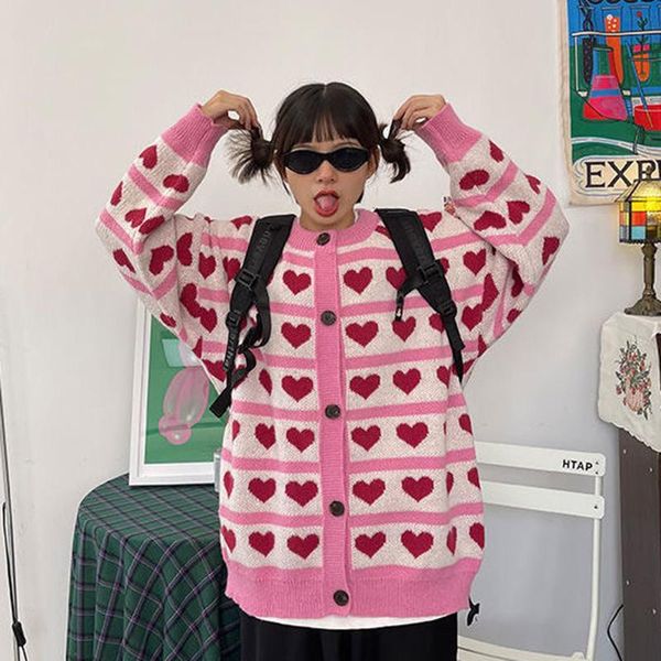 Maglioni da donna Cute Sweet Love Ricamo Motivo Y2k Winter Vintage Warm Cardigan Maglione Kawaii Pink Harajuku Fashion Jacket