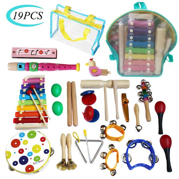 Drums Percussion 19pc Crianças iniciantes Percussion Backpack de brinquedo Musical Backpack Set Percussion Rhythm Rhythm Cognitive Education Educational Toys 230227