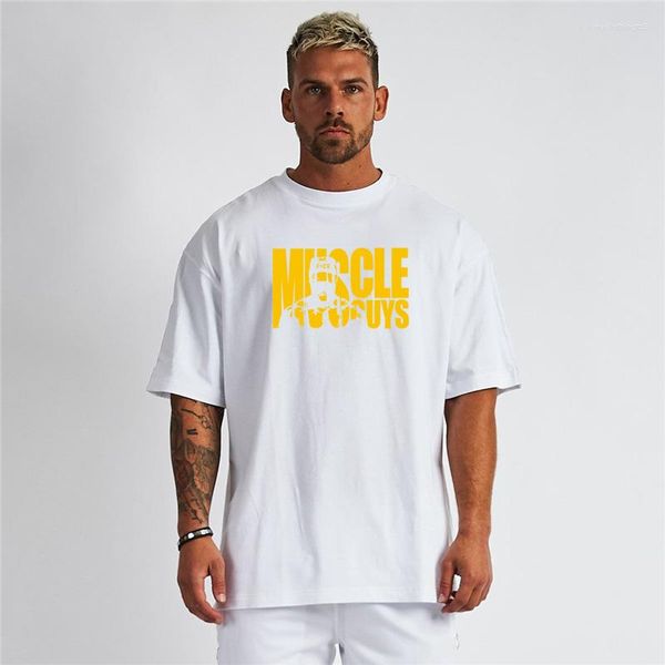 Magliette da uomo Abbigliamento da palestra da uomo T-shirt rossa ampia a maniche corte Allenamento estivo Bodybuilding Mezza tendenza Moda Streetwear