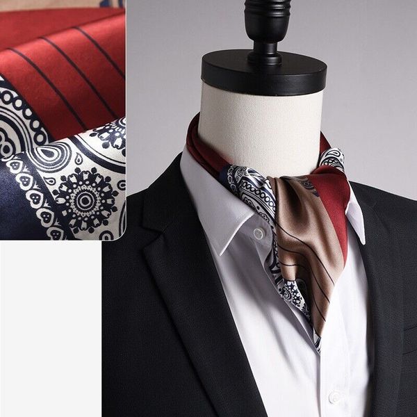 Homens 100 Silk Paisley Scondf Square Cravat Neckerchief Silenciador Camisa Red Blue 70cm