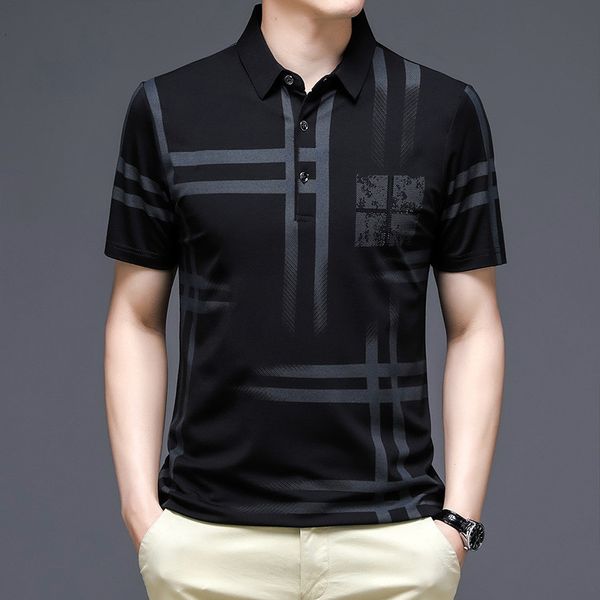 Мужские повседневные рубашки-поло Модная брендовая рубашка-поло Черные летние топы с короткими рукавами в полоску Свободная посадка в корейском стиле Shity Man Одежда 230228