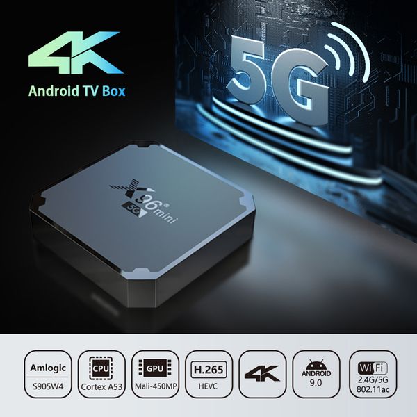 X96MINI 5G SMART TV Caixa AMLogic S905W CORE Android 9.0 Configurar Top 2.4/5GHz Dual Wi -Fi 2GB 16GB 1080P 4K Suporte YouTube Media Player Player Player