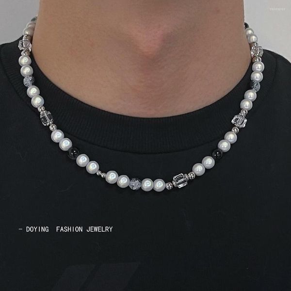 Catene Hip Hop Design originale Collana di perle riflettenti Uomo Cracked Stone Perline Gioielli estetici da uomo in acciaio inossidabile