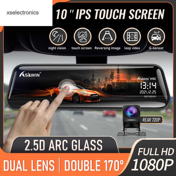 ATUALIZAÇÃO ASAWIN H5C 1080P 10 polegadas espelho Dashcam Dune Lens Car DVR Touch IPS Retrocínio Câmera de Câmera Câmera Suporte