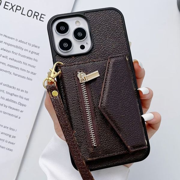 Designers casos de telefone para iPhone 15 14 13 Pro Max 12 11 XR XS XSMax 8 Shell Samsung Galaxy S23 S22 S20 PLUS NOTA 20 Ultra Flip Wallet Card Holder Zipper Coin Purse Capa