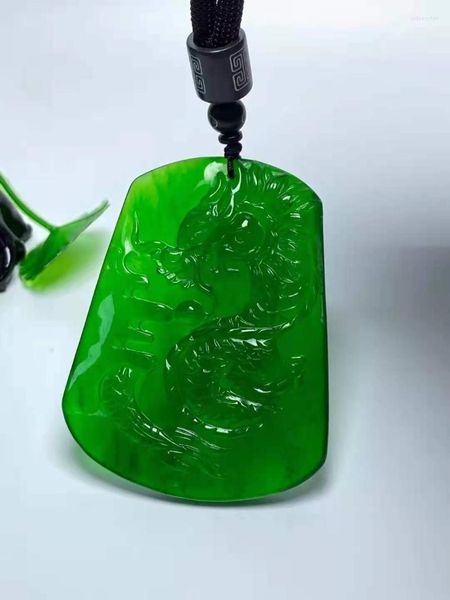 Colares pendentes Classe natural Classe A High Loong Jadeite Colar Green Pingents Jóias Homens Homens Homens Homens Homens