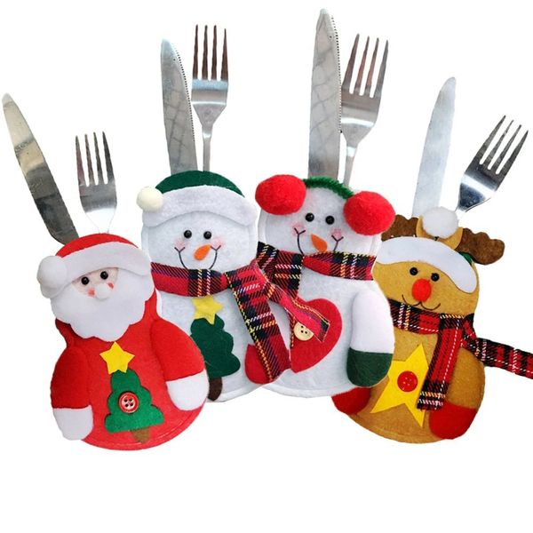 Noel gümüş eşyalar cepler çatal bıçak takımı kapak Noel Baba Kardan Adam Elk Noel Partisi Ana Masa Masa yemeği kaşık çatalları çantalar