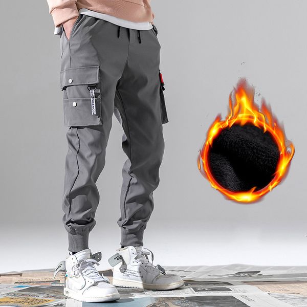 Männer Hosen Winter Männer Plus Samt Cargo Hosen Multi-tasche Harem Hosen Jogger Männer Streetwear Warme Dicke Casual Hosen männliche Sport Hosen 230228