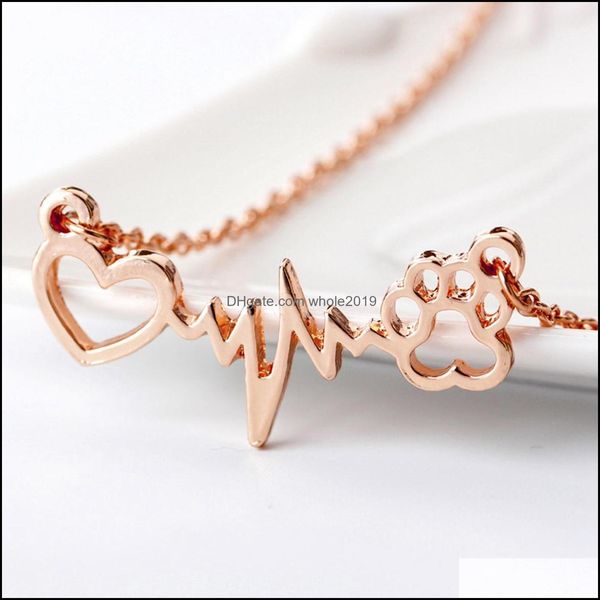 Collane con ciondolo Amore Orso Zampa Cane Impronta Ecg Battito cardiaco Collana Donna Bling Clavicola Catena Gioielli Regalo Pendenti con consegna a goccia Dhnwi