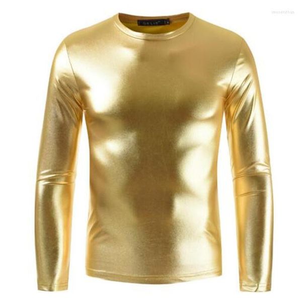 Männer T Shirts Männer Hemd 2023 Lange Ärmeln T-shirt männer O Neck Mode Gold Silber Shiny T-shirts Streetwear camisetas Hombre