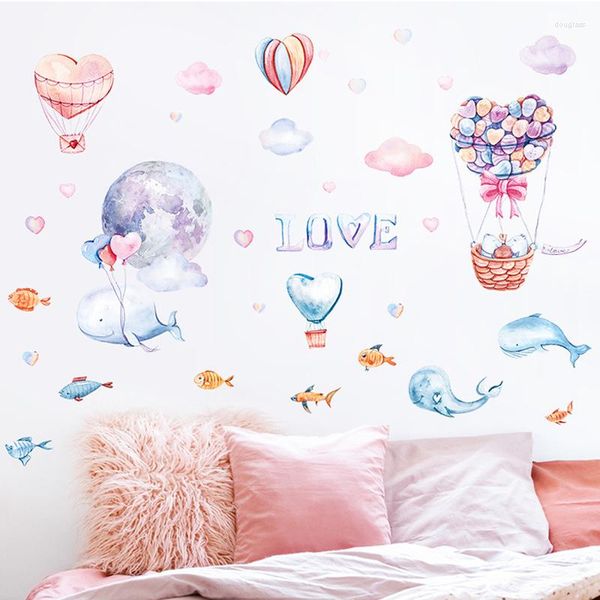 Adesivos de parede Air balão de ar decoração de adesivo de baleia ramântica decoração de casamento bebê quarto decalque papel de parede de arte poster mural berçário mural