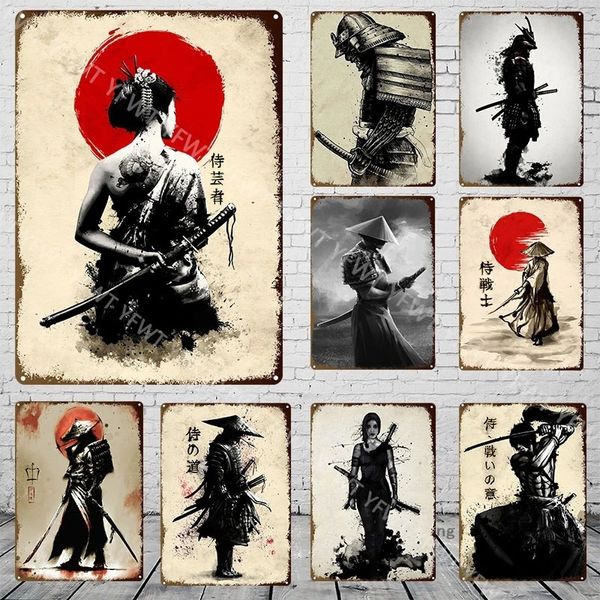 Japanisches Samurai-Metallblechschild, Samurai-Poster, moderne Wandkunst, Charakter-Poster und Drucke, Männerhöhle, dekorative Dekoration, Wohnzimmer, Schlafzimmer, Dekor, Größe 30 x 20 cm, w01