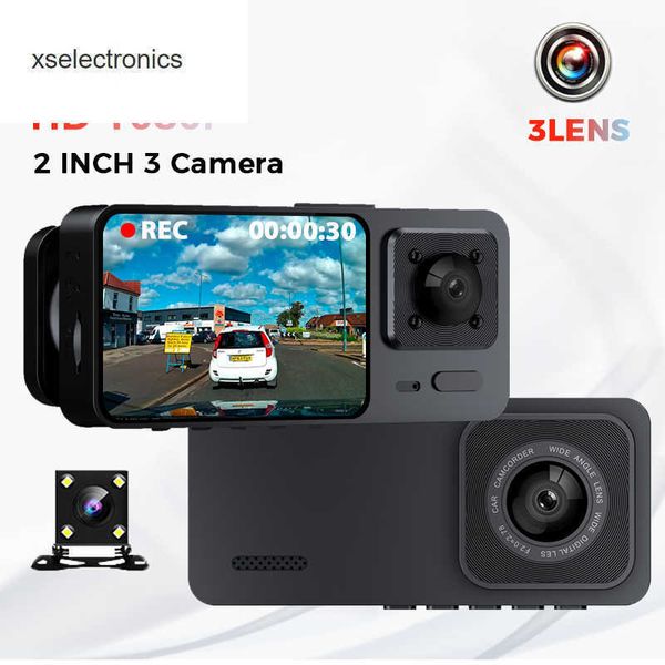 Aggiornamento 3 Telecamere Obiettivo 2.0 Pollici Car DVR Dash Cam HD 1080P Dash Camera Dual Lens Videoregistratore Black Box Dashcam Mirror For Tax Uber Car DVR