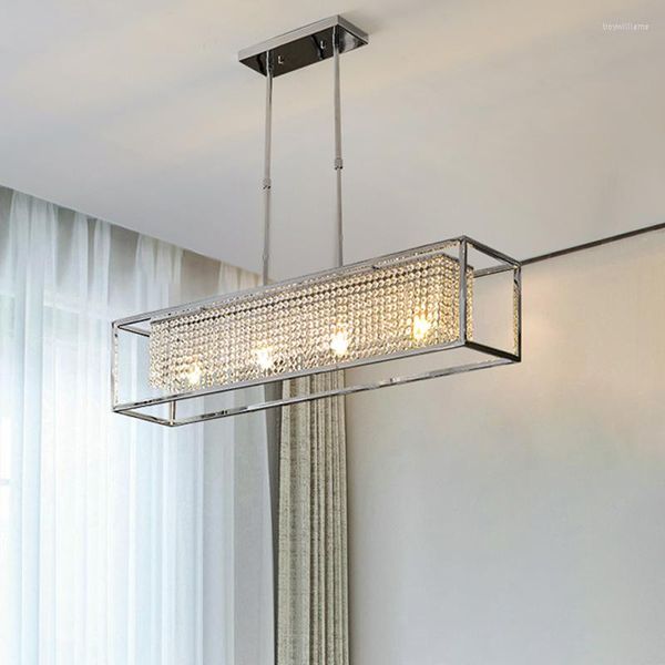 Lampade a sospensione Lampadario di cristallo moderno minimalista Luce rettangolare per ristorante Illuminazione per sala da pranzo atmosferica per la casa di lusso