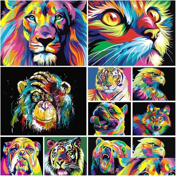 Pintura de diamante DIY 5D Animal Lion Cat Cross Stitch Kit FL Drill Borderyer Mosaic Art Picture of Rhinestones Decoração de casa Presente Drop Dhmzk