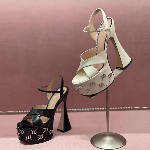 Кожаные босоножки на платформе Janaya G с заклепками на массивном высоком каблуке Ремешок на щиколотке с открытым носком Босоножки на блочном каблуке роскошная дизайнерская обувь для женщин фабричная обувь