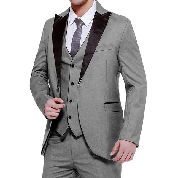 Abiti da uomo Blazer 3 pezzi Slim Fit Uomo d'affari per matrimonio con risvolto a visiera nero Grigio sposo smoking uomo giacca moda pantaloni 2023