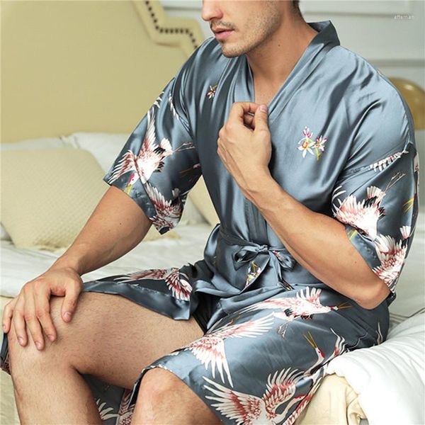 Indumenti da notte da uomo Accappatoio da uomo Abiti da notte Kimono di seta Accappatoio Uomo Pigiama stile cinese Vestaglia manica Ropa Abito da uomo sexy Hombre