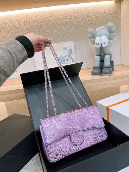 SS23 CF Lüks Flep Tasarımcı Torbası Glitter Rhinestone Yüksek Kapasiteli Çantalar Tasarımcılar Kadın Silver Metal Donanım Zinciri Çapraz Vücut Strass Elmas Tote