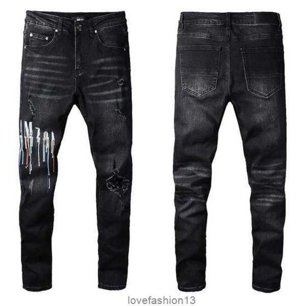 2023 Designer Jeans Herren Pyjamahose Denim Stickerei Hose Mode Löcher Hose US Größe 28-40 Hip Hop Distressed