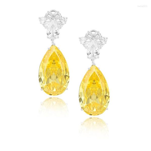 Brincos de luxo diamante amarelo em forma de pêra para mulheres 89ct Drop zircão Grand Fashion Idies Crystal