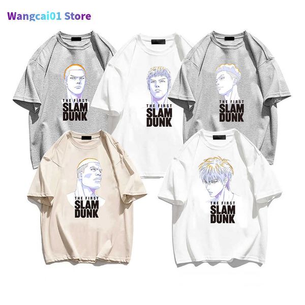 Camisetas masculinas slam dunk japanese anime streetwear moda unissex moda o primeiro time xiangbei harajuku algodão masculino tee de desenho animado 0228h23