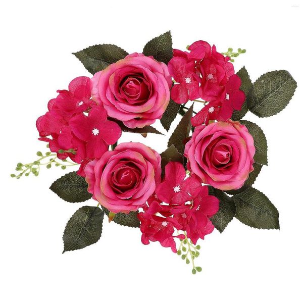 Flores decorativas Anel de grinaldas de velas Rose Falsa Rose Flower Centro