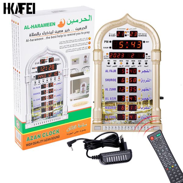 Relógios da mesa de mesa 12V Azan Calendário Calendário Muslim Wall Clock Alarme Decoração Islâmica Ramadã com Controle Remoto 230228