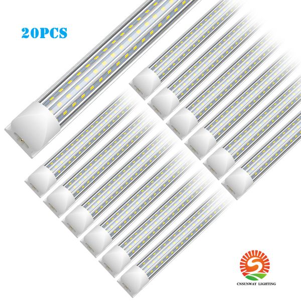 Luzes de tubo LED de fio direto T8 4ft 60W 8ft 72W 120W Lado duplo 3 linhas em forma de V-V Integrated LED Tube Bulbo Girture