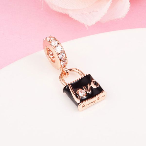 Rose Gold Metal Batlock Padlock Dangle Charm Bead Somente se encaixa colares europeus de joias do tipo Pandora Pandora