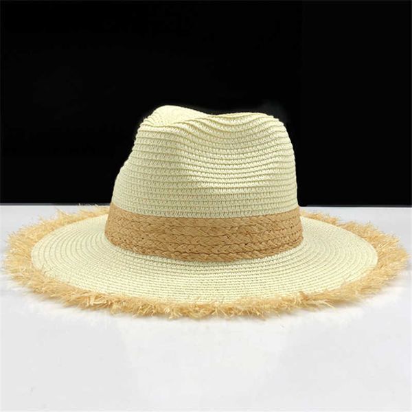 Chapéus de aba larga 2019 Simples Summer Casual Raffia Sun Hats for Women Fashion Jazz Straw Hat For Men Beach Sun Straw Panamá Hat G230227