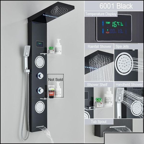 Cabeças de banho do banheiro LED Painel de luz Light Waterfall Rain Display Digital Torneira Conjunto de torneira Spa Mistor de coluna de jato Tap T Drop Deliver