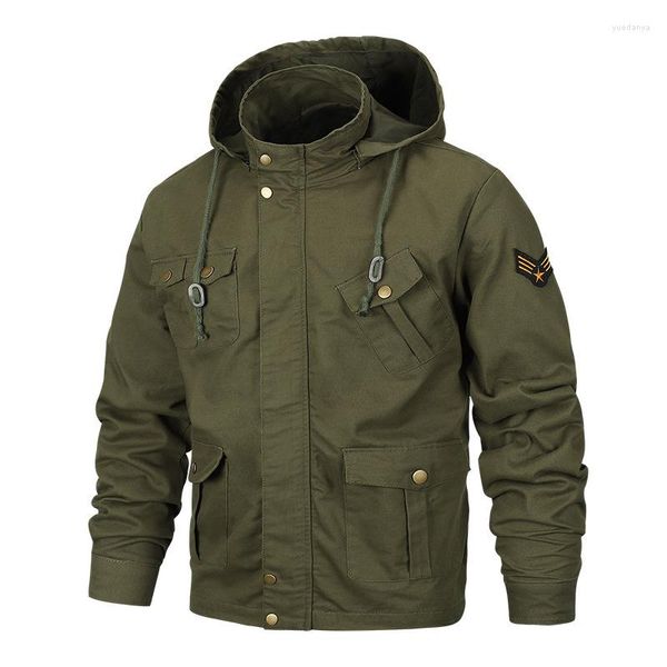 Giacche da uomo Taglie forti Bomber militare Uomo Primavera Autunno Con cappuccio Multi-tasca Pilot Army Cargo Capispalla allentato casual Uomo 6XL