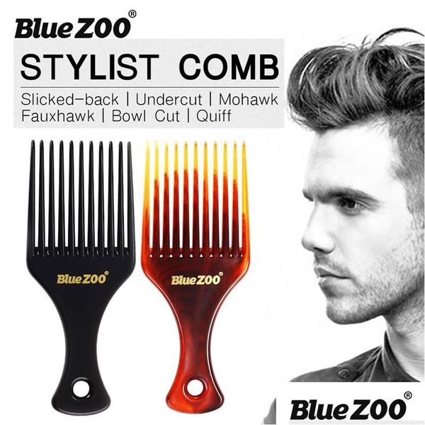 Spazzole per capelli Bluezoo Men Pettine Inserto Afro Pick Fork Oil Slick Styling Brush Accessorio per parrucchieri Prodotti per la consegna di goccia Cura Dhnmw