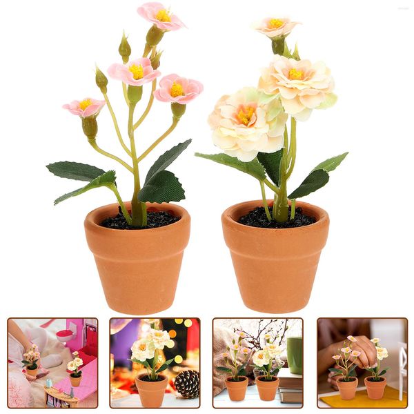 Flores decorativas 2 PCs Modelo de flores em vaso simulado Bonsai Tiny Pequeno Micro Paisagem Felizs Decoração de Casa