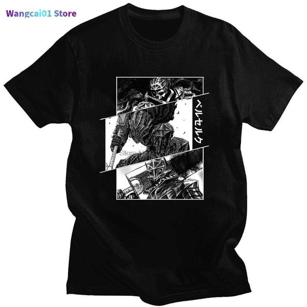 T-shirt da uomo Anime Berserk Guts Classici fumetti giapponesi Stampa Estate Sottile a taglio corto Allentato Sport Simp Man T-shirt in cotone Hip Hop 0228H23