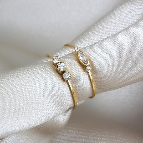 Rings de cluster feminino Crystal CZ Stone Ring vintage Aço inoxidável Moda Moda de casamento Promessa 18K Gold Engagement Ringcluster ELOI22