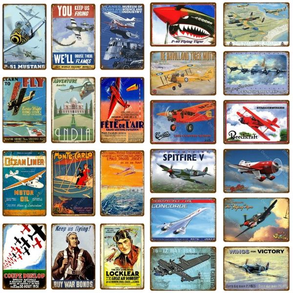 Ocean Liner AirPlane Flying Craft Metall-Blechschild, Poster, Wings For Victory, Blechschilder, Vintage-Gemälde, dekorativer Teller, Pub, Bar, Club, Männerhöhle, Dekor, 30 x 20 cm, Woo