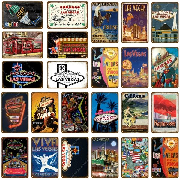 Bem -vindo ao Fabuloso Poster de Viagem Americana de Viagem Americana de Las Vegas Metal Plate Placa de Viagem Vintage Pintura de Arte de Ferro 30x20cm Woo