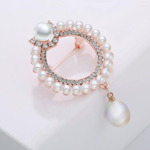 Broches da moda Crystal Circle Pearl Broche feminino requintado girassol pin casaco cem ornamentos correspondentes