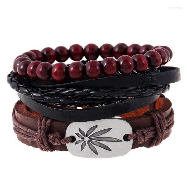 Bracciale gioielli moda filo giamaica pelle Hip Hop Buddha perline vino per donna uomo ragazza regali cinturino 3 pezzi/set