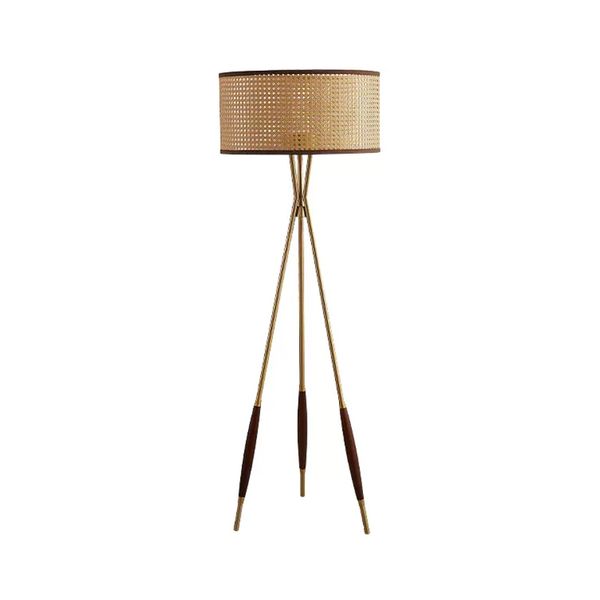 Lampada da terra con treppiede in stile asiatico retrò di lusso con paralume in rattan lampada da terra 45 cm di larghezza 132 cm di altezza per l'hotel, soggiorno, camera da letto, studio, arredamento della sala