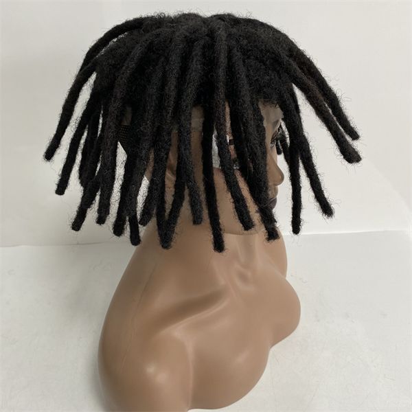 8 pollici di ricambio per capelli umani vergini brasiliani Colore nero 150% Densità 8x10 Toupee in pizzo svizzero Dreadlocks Topper in pizzo pieno per donna nera