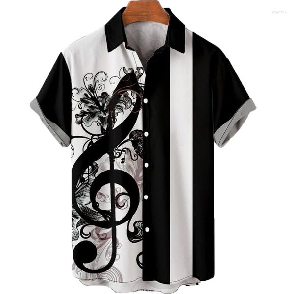 Мужские повседневные рубашки мужская бренда стиль музыкальный гавайский гавайский гавайский бренд 2023 Тренда мода мужская 3D музыкальная нота печать