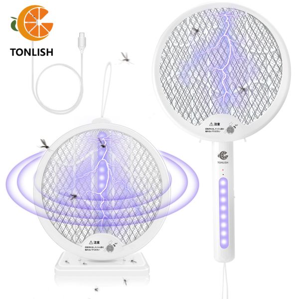TONLISH Faltbare Mückenklatsche, elektronische Mückenvernichtungslampe, USB wiederaufladbar, für Zuhause, Fliegenfalle, Insektenschutz, tragbar
