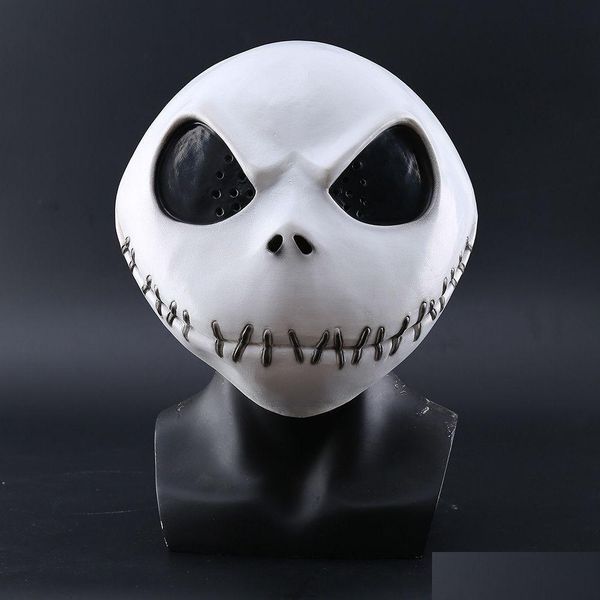 Parti Maskeleri Noel'den Önce Kabus Jack Skellington Beyaz Lateks Maske Film Cosplay Props Cadılar Bayramı Yaramaz Korku Damlası D DHKGB