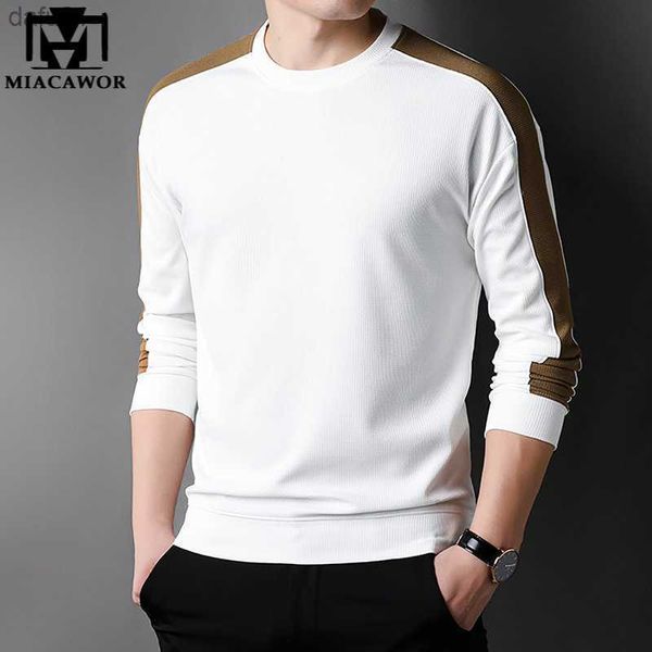 Nova marca de luxo camisetas de manga cheia outono inverno moda patchwork o-pescoço top camisetas coreanas casuais roupas masculinas t1251 l230520
